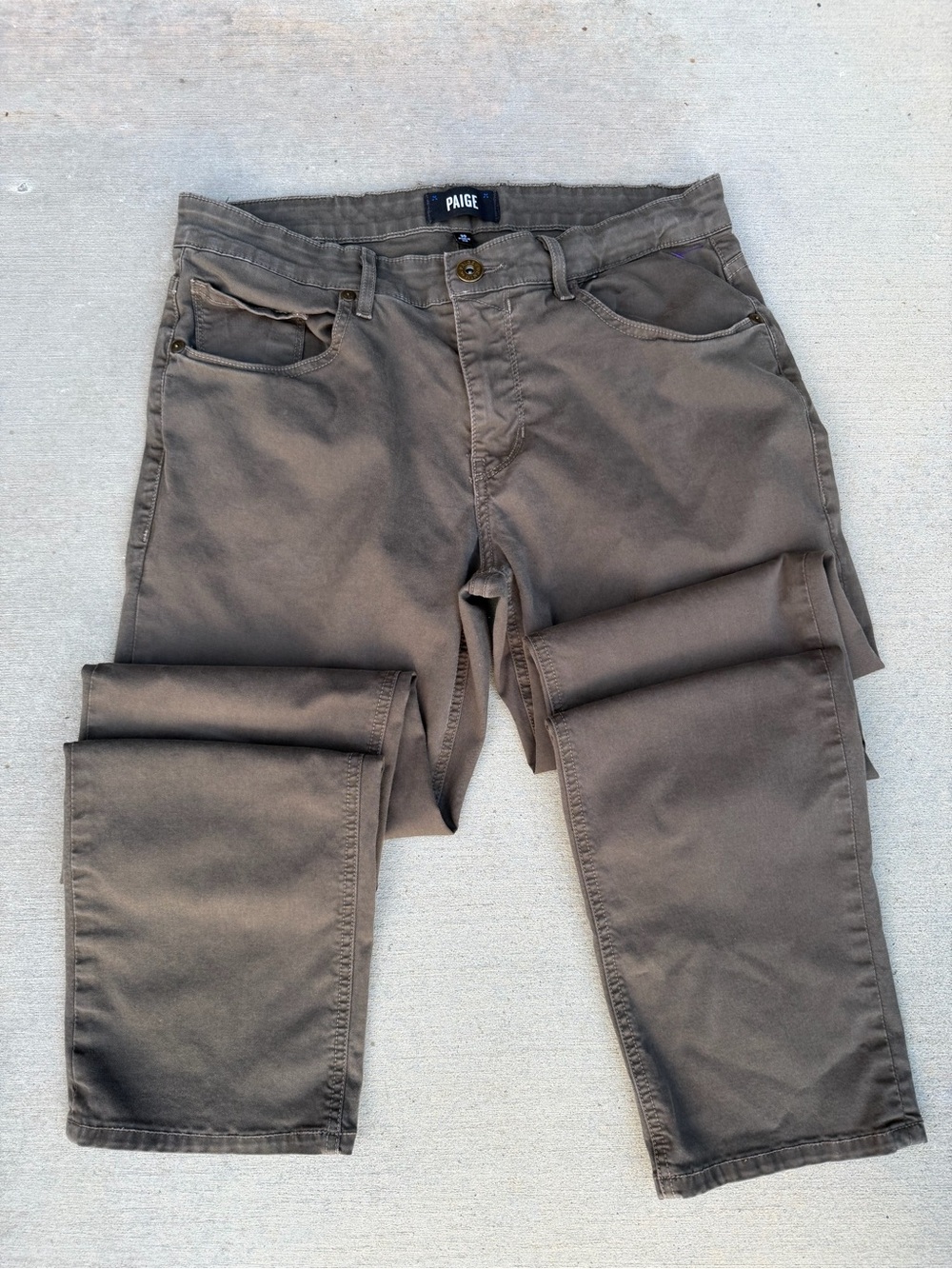 Paige Normandie Straight Leg Pants Size 30 Faded Olive Green Taupe Stretch